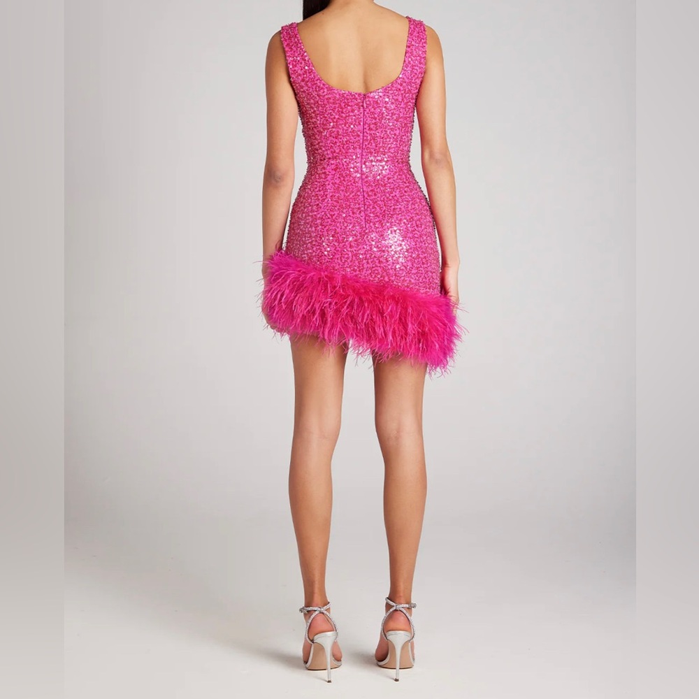 Nadine Merabi pink feather dress worn once